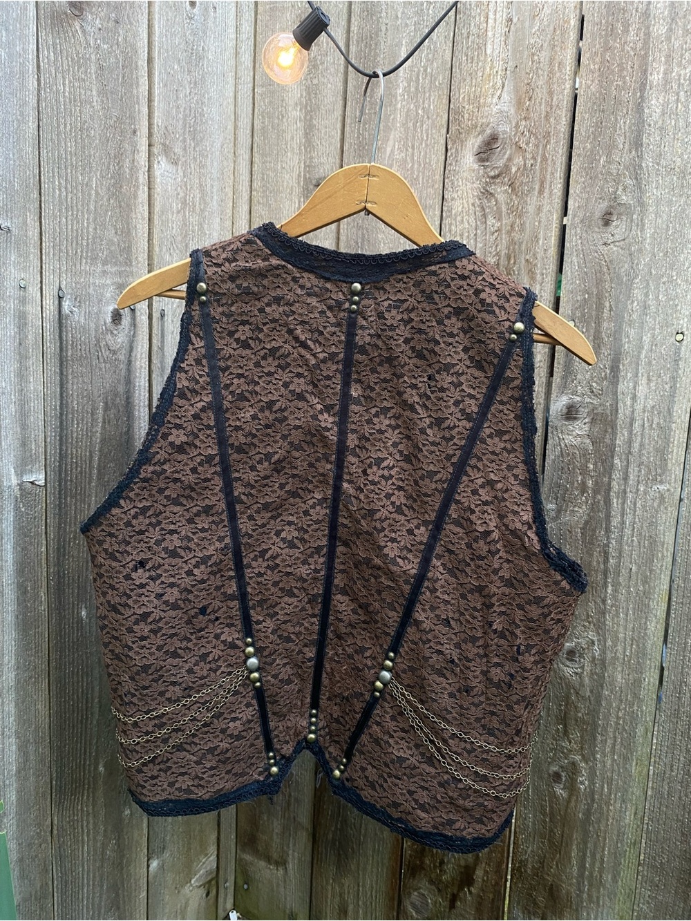 5D Brown Lace Vest Plush Black Satin Cushioned Lining. Intricate Detail (unisex) - Picture 2 of 3
